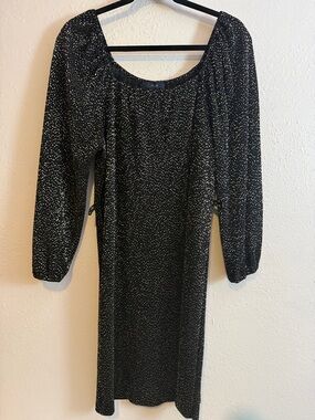 Black Metallic Dot Long Sleeve Women's Dress